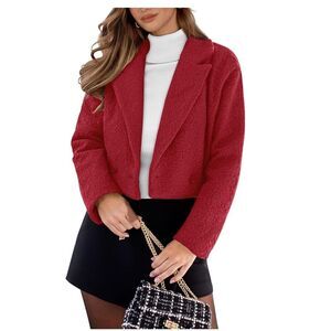 NEW Fleece Jacket Outerwear Long Sleeve Faux Fur Coat Wine Red XL